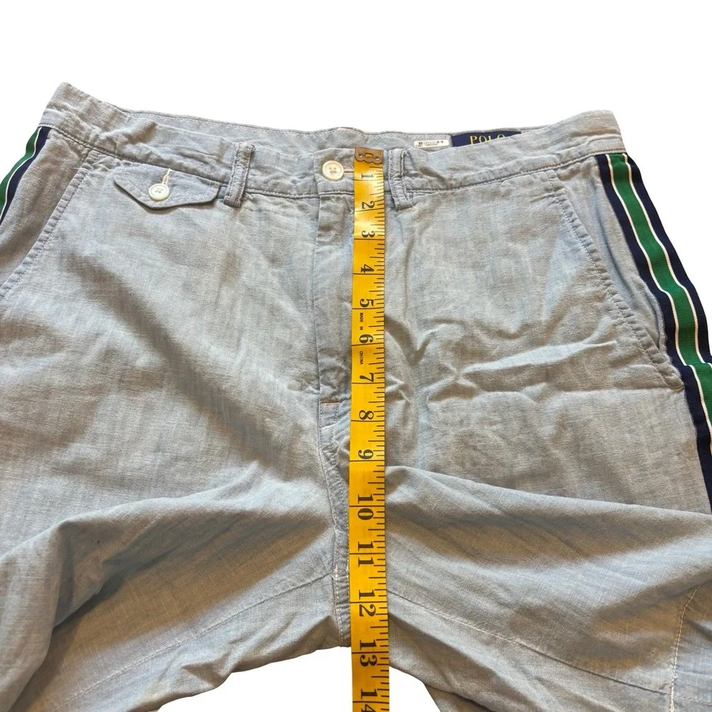 Polo Ralph Lauren Mens 32 Classic Fit Chambray Shorts Blue Green Side Stripe